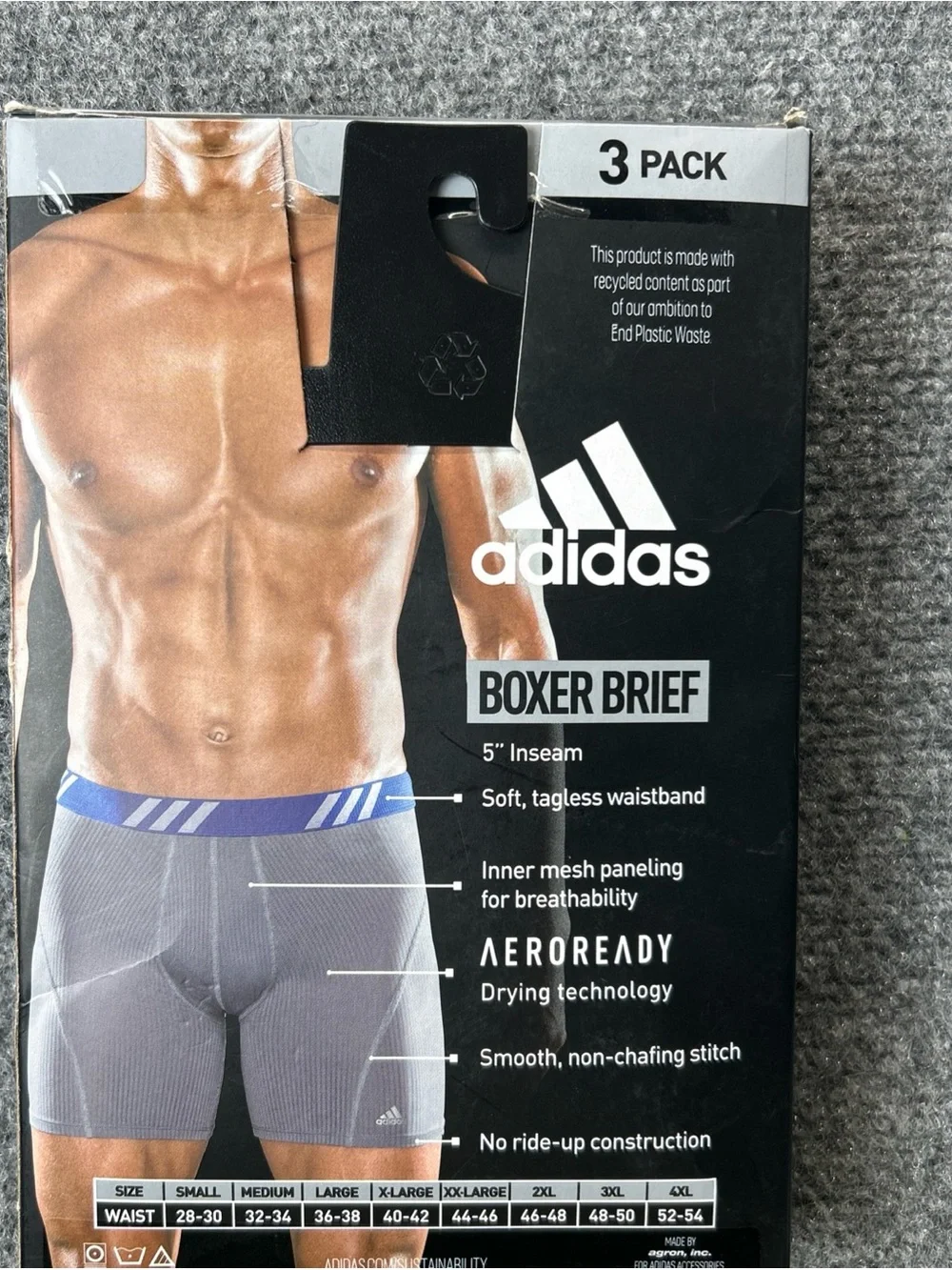 adidas Men’s Performance Mesh Boxer Briefs - 3 Pack, Black/Gray size small new